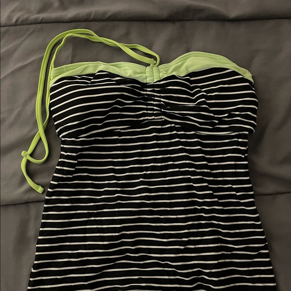 Black and white striped tankini top with green